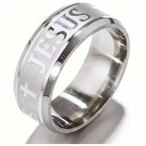 Jesus Cross Ring Silver Mens Size 8